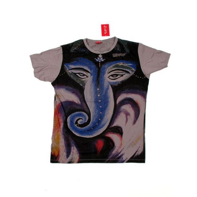 T-shirt etnica uomo Ganesh colorato - Grigia